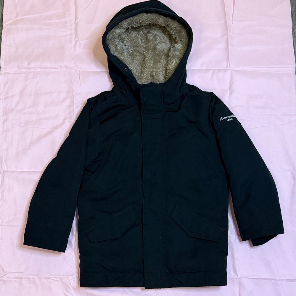 Abercrombie & Fitch black faux fur lined hooded parka jacket